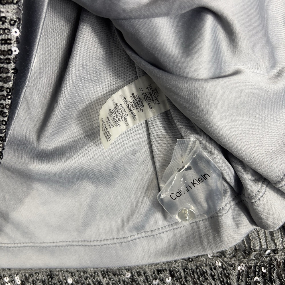 Calvin Klein Silver Sequin Top Mock Neck Short Sleeve Party Hollidays Blouse - Picture 8 of 10